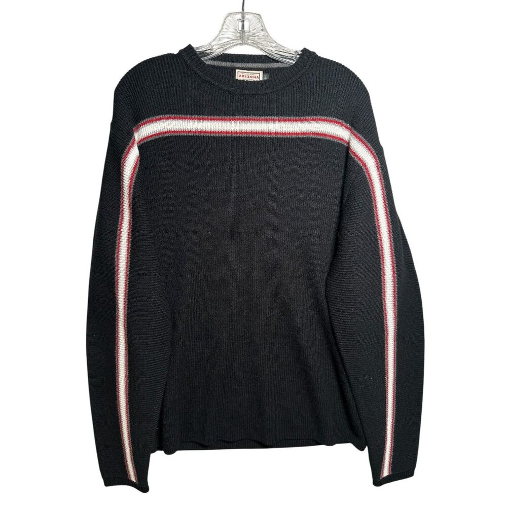 Vintage Arizona Jean Company Mens Sweater Large Stripe Black‎ Long Sleeve Crew
